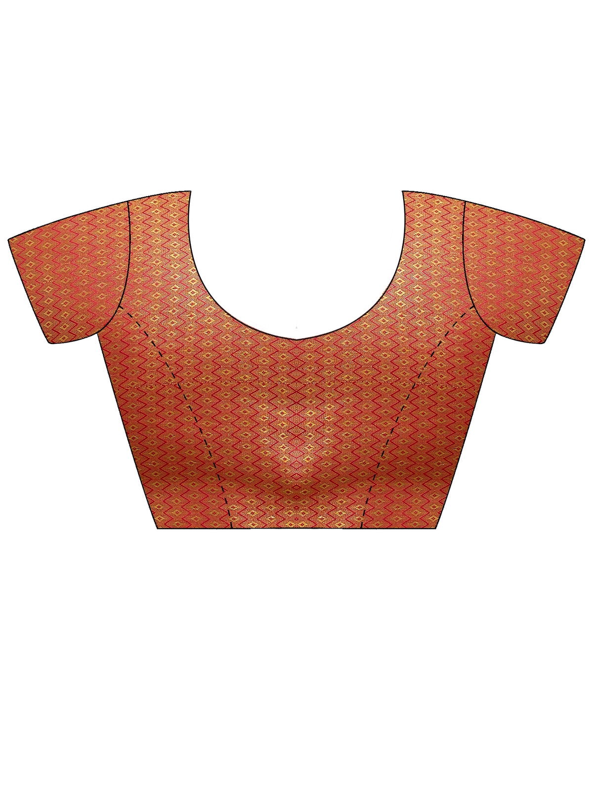 Unstitched orange banarasi silk blouse piece with ethnic motif design