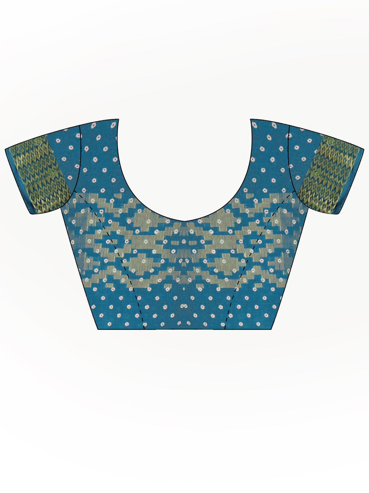 Unstitched light blue cotton blouse piece with bandhani design