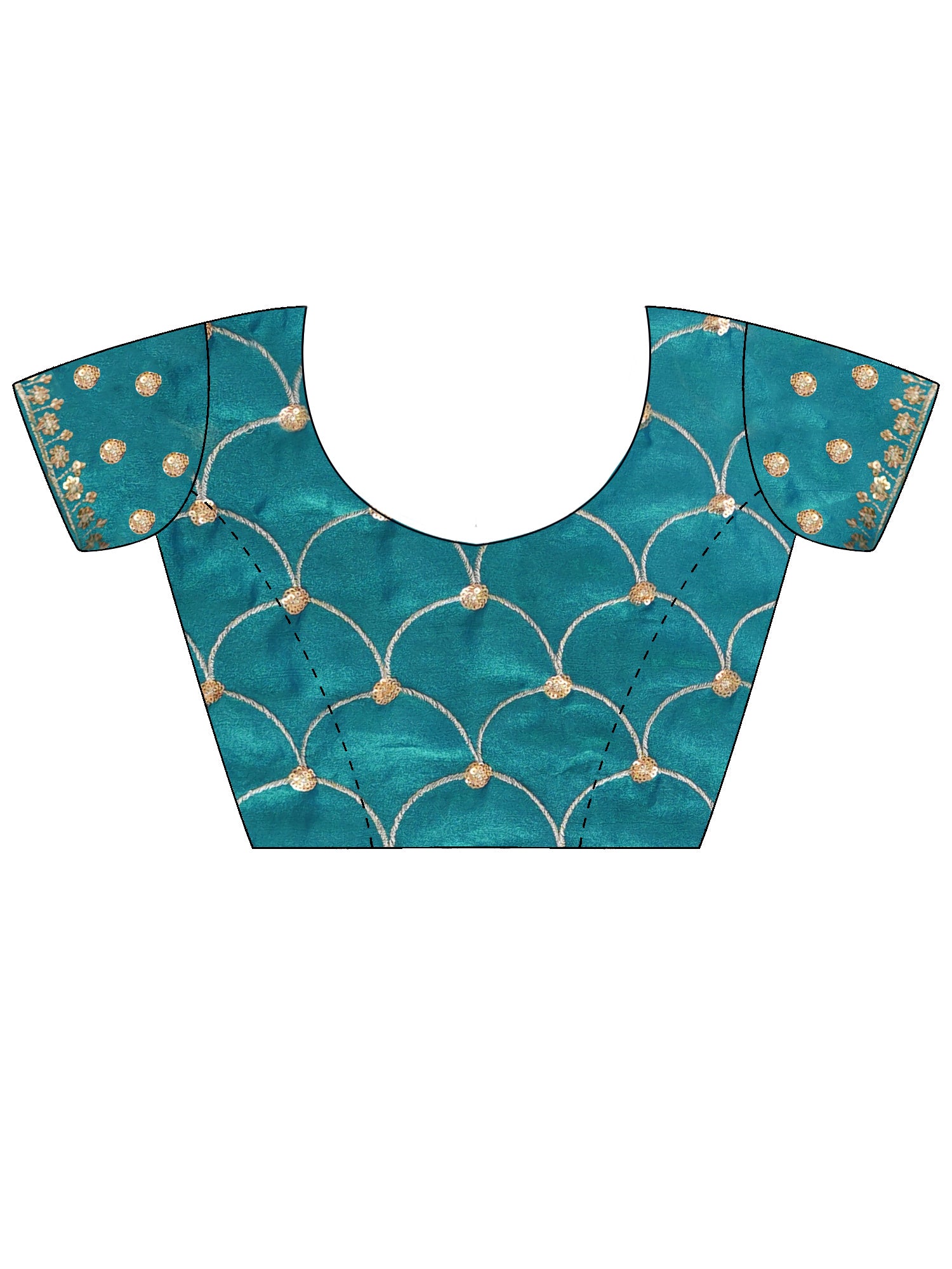 Unstitched teal blue tissue blouse piece with embellished design