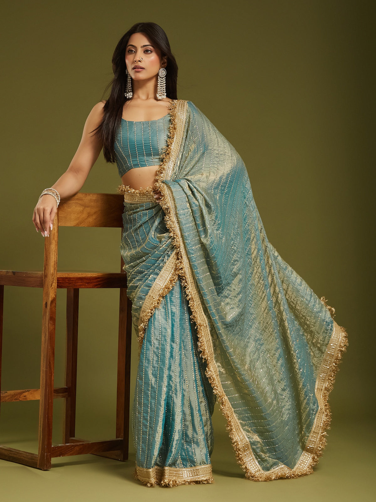 Light Blue Satin saree – detail view 2