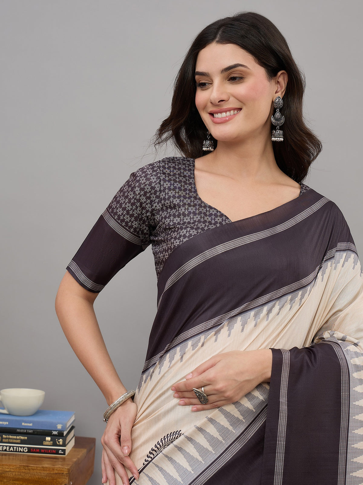 Off White soft silk saree view 3