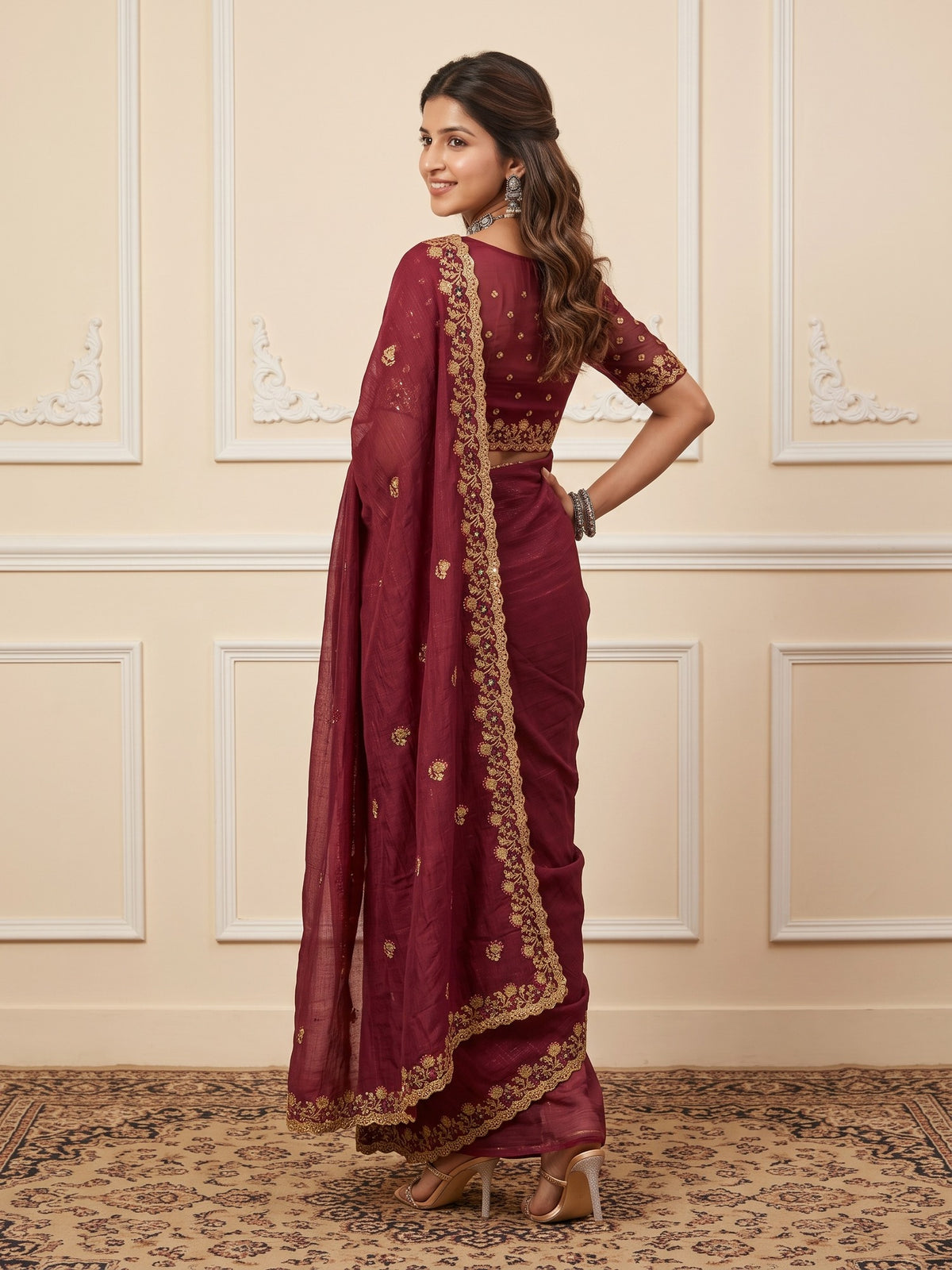 Mauve Tissue saree – detail view 3