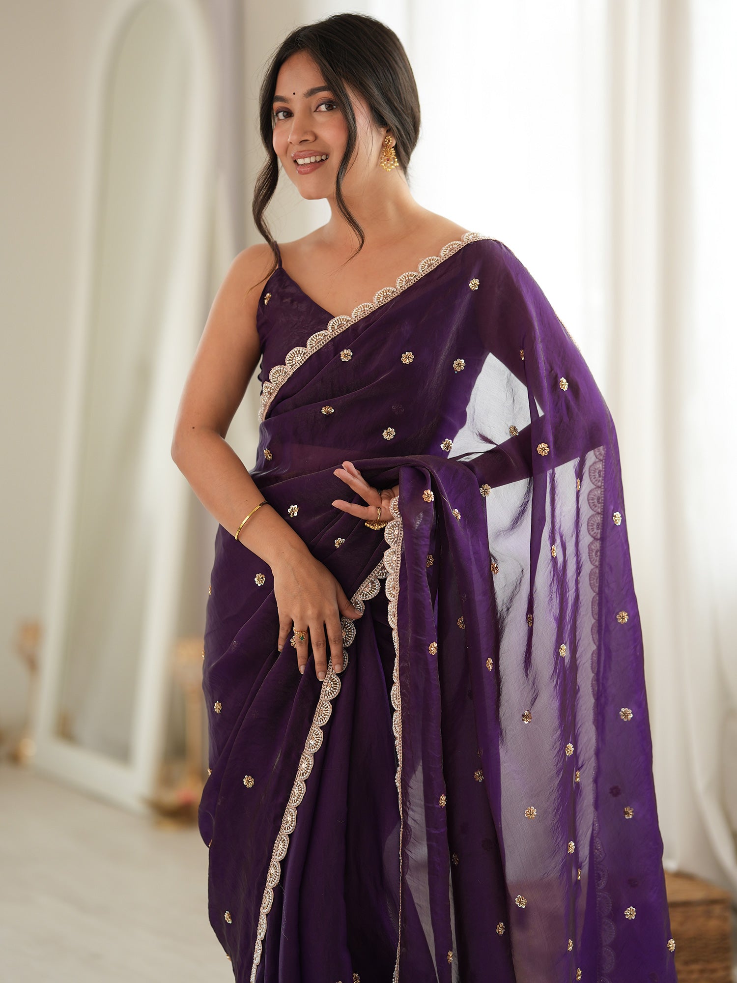 Purple Satin saree – detail view 3