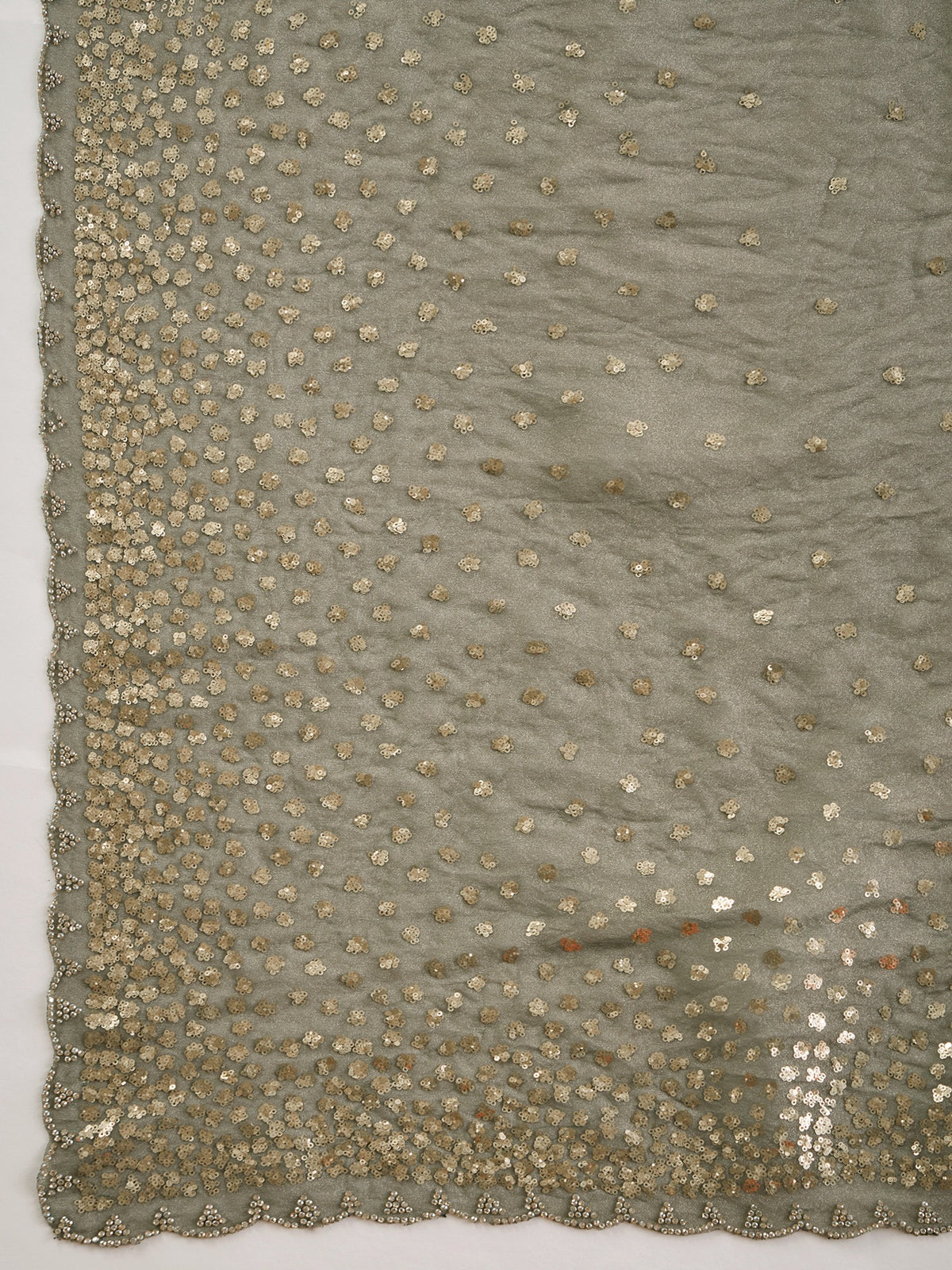 Olive organza saree view 6