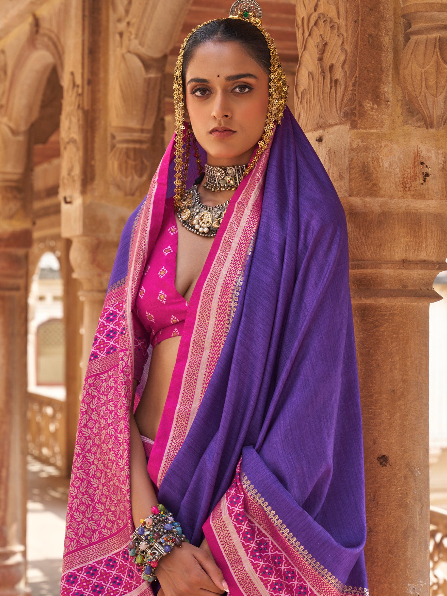 Violet Silk Blend saree – detail view 1