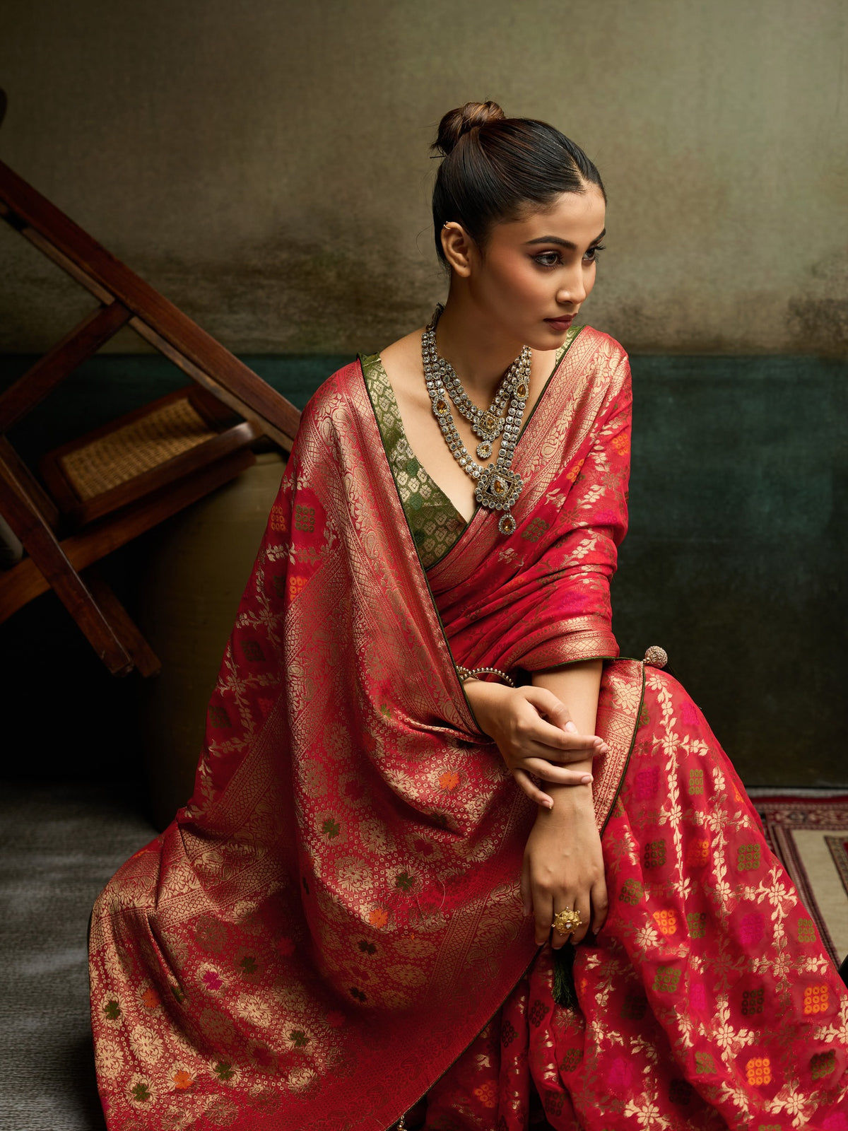 Red Georgette saree – detail view 4