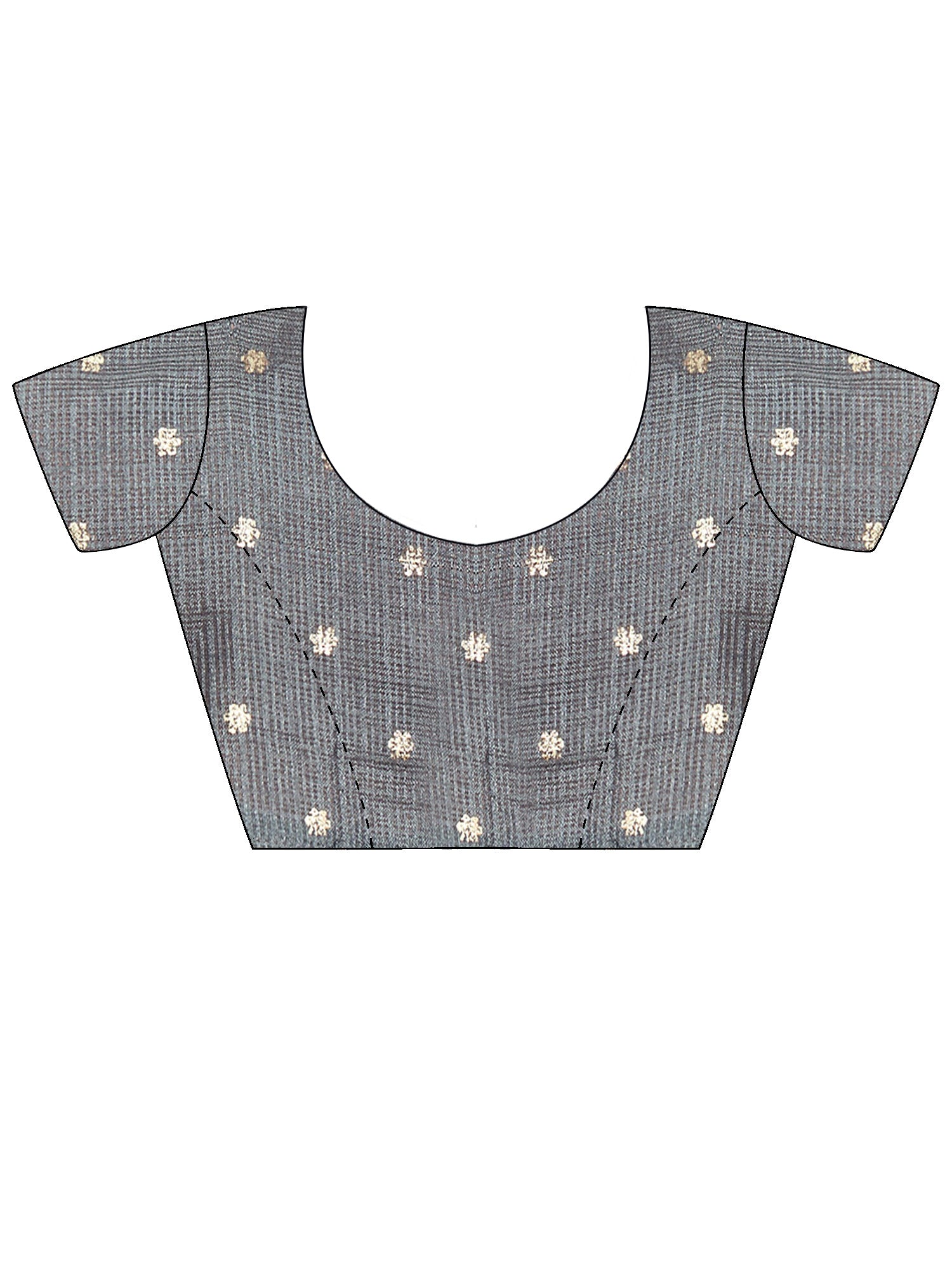 Unstitched grey kota doria cotton blouse piece with floral design