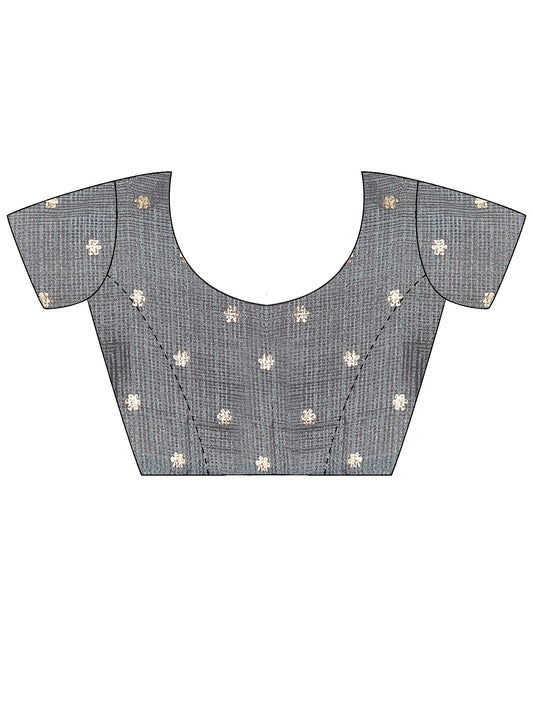 Unstitched grey kota doria cotton blouse piece with floral design