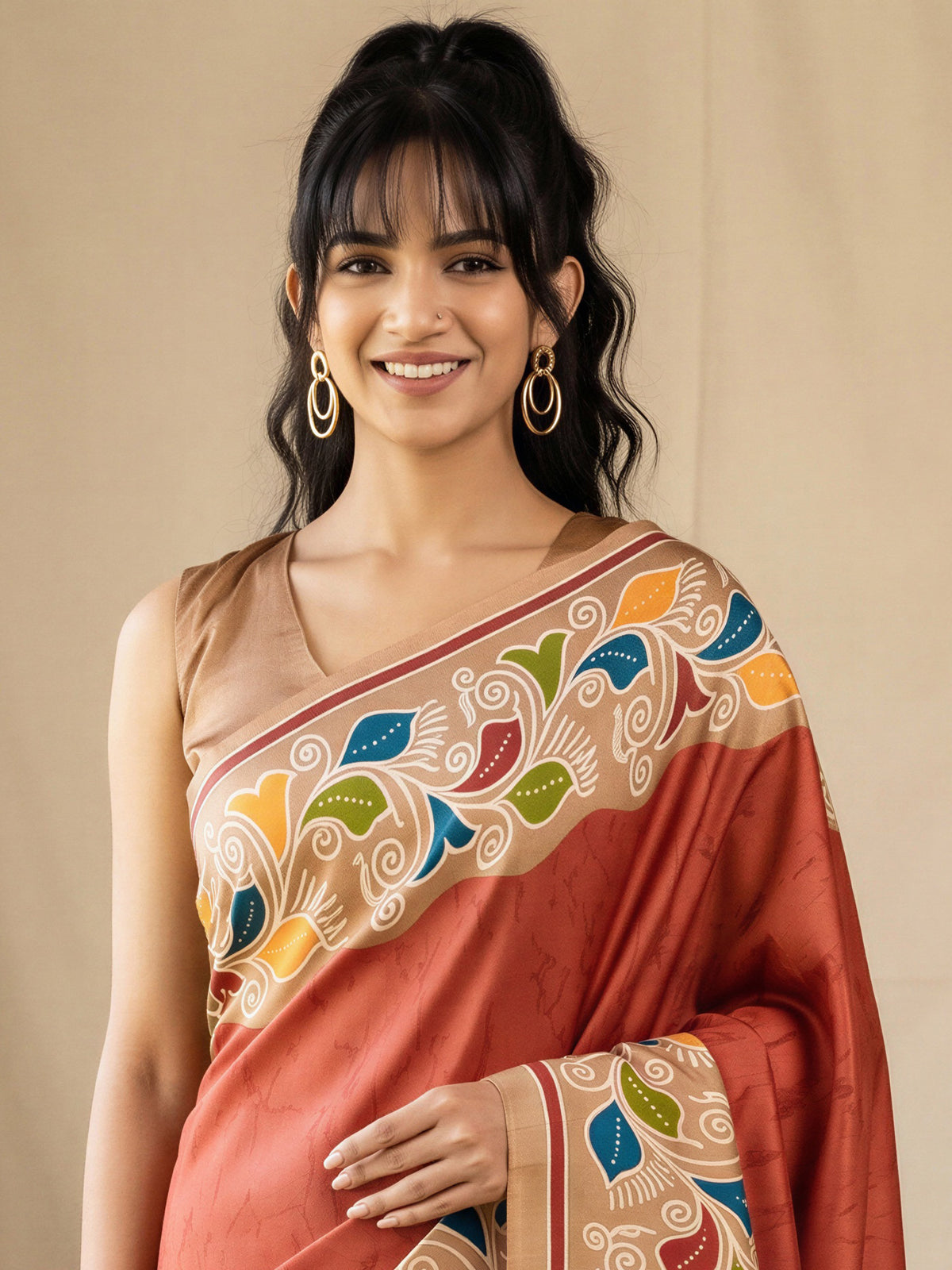 Rust Cotton Blend saree – detail view 4