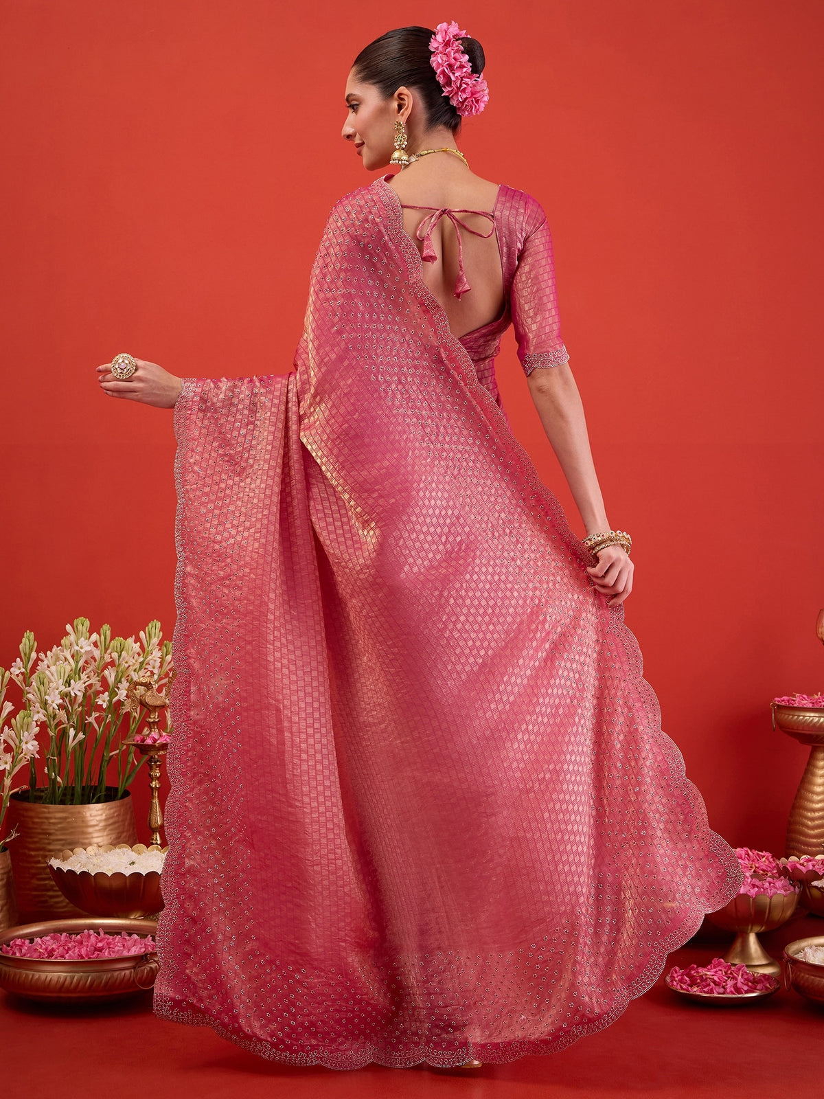 Pink Satin saree – detail view 6