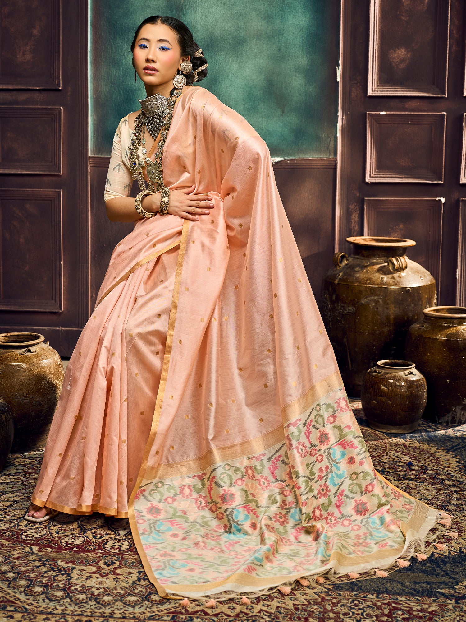 Peach Cotton Silk saree – detail view 2