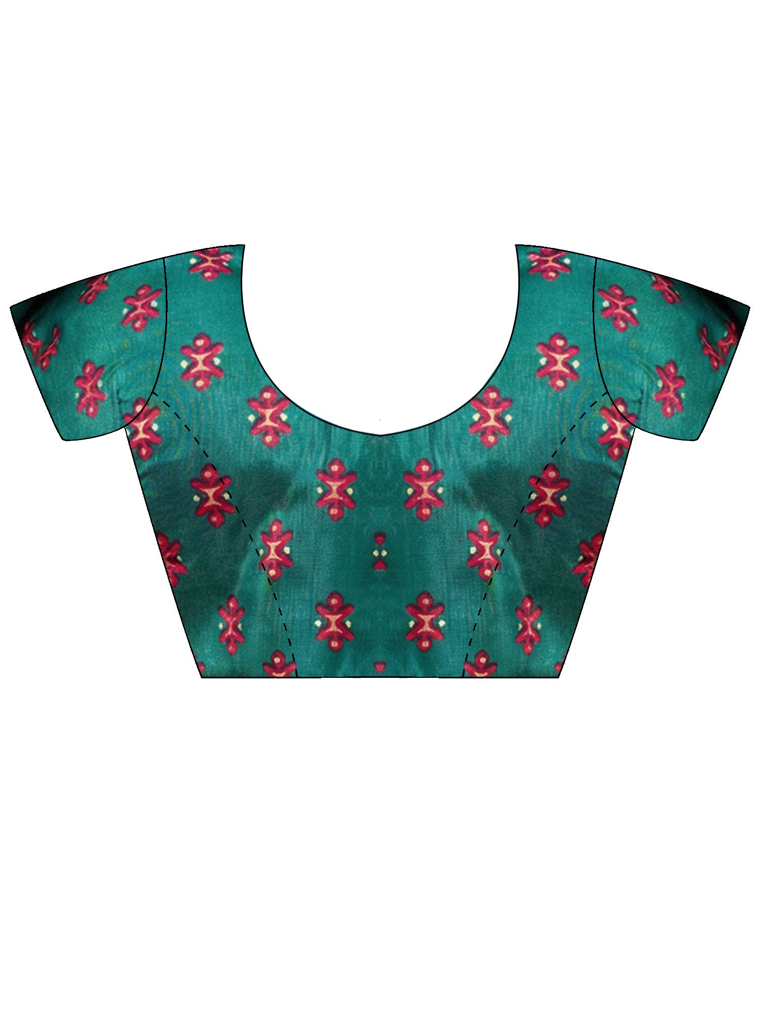 Unstitched teal green silk blend blouse piece with ethnic motif design