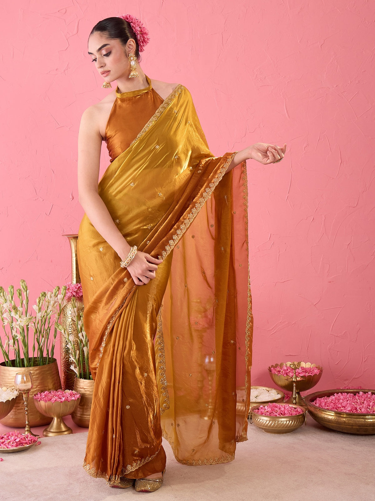 Bronze Paper Silk saree – detail view 2