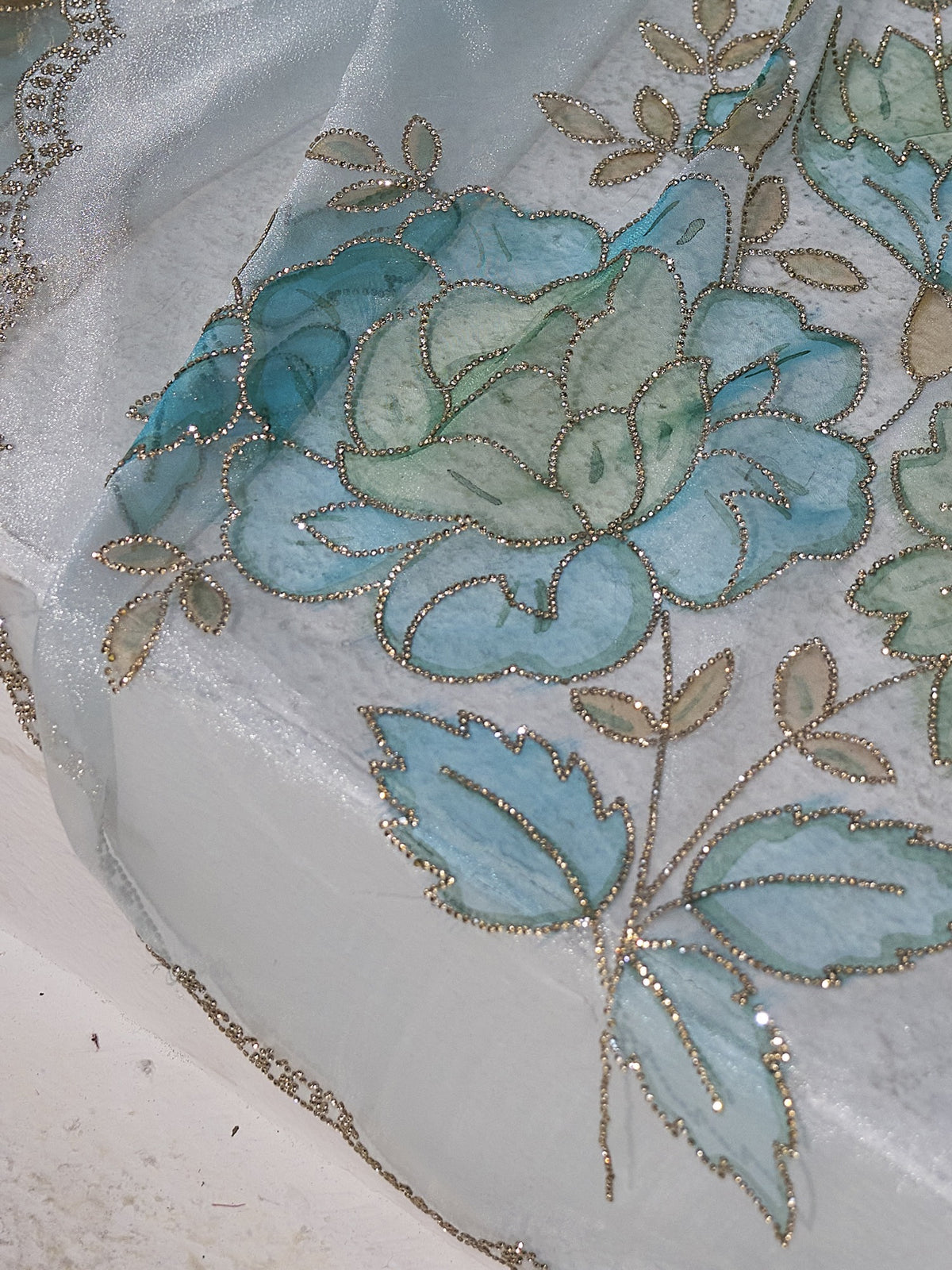 Light Blue organza saree view 5