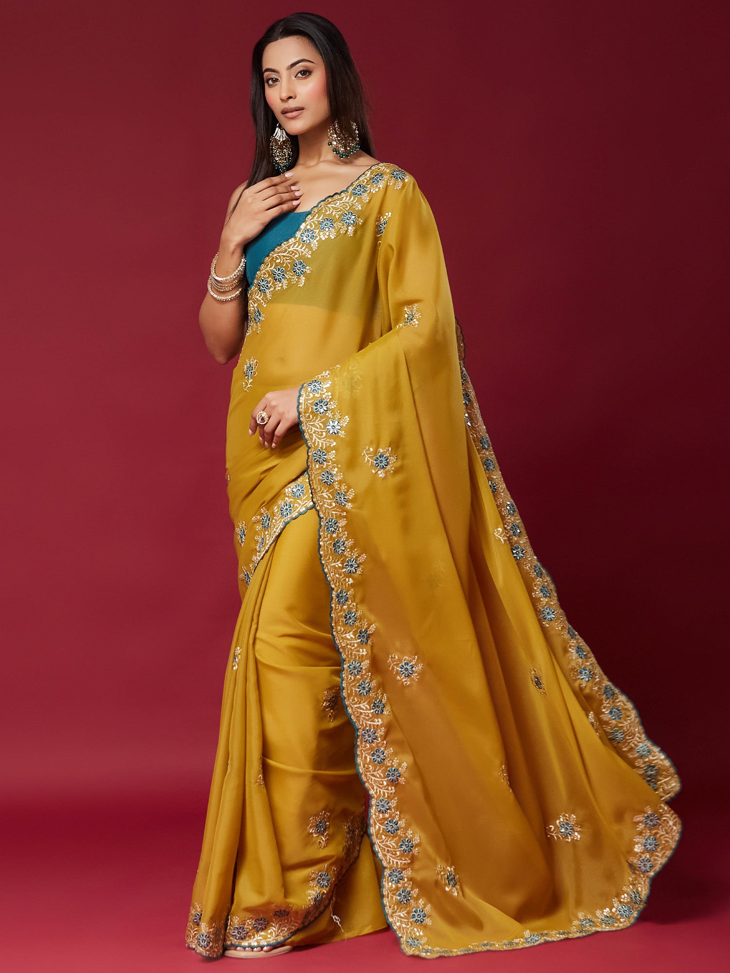 Mustard Georgette saree – detail view 2
