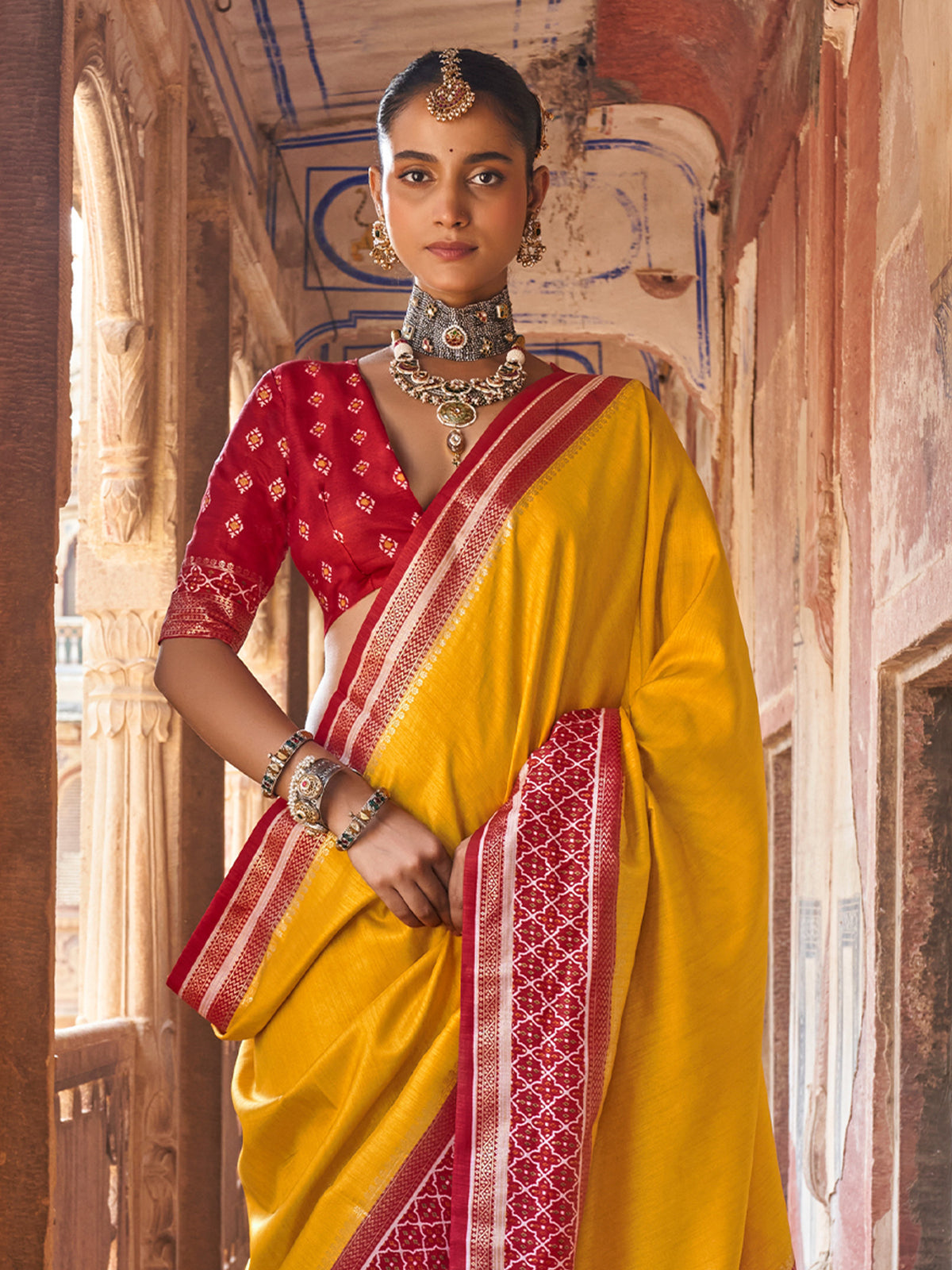 Mustard Silk Blend saree – detail view 2