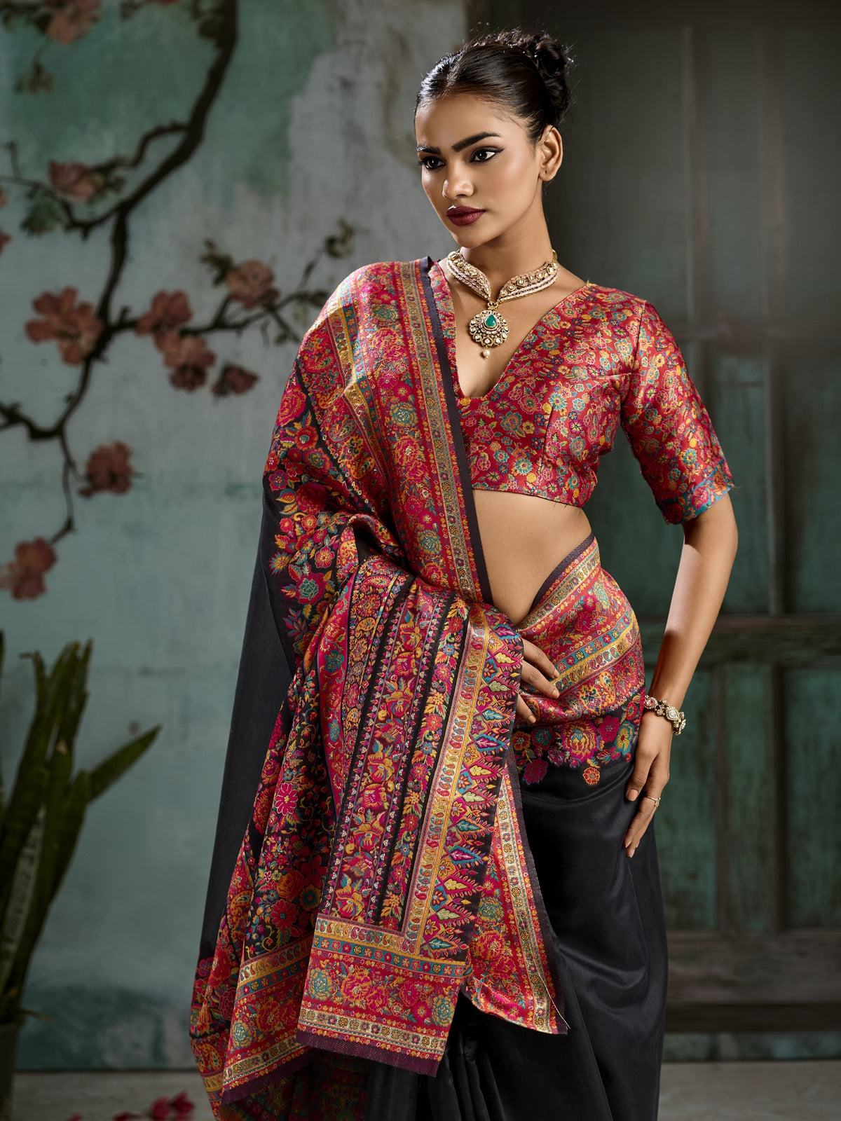 Black cotton saree view 1