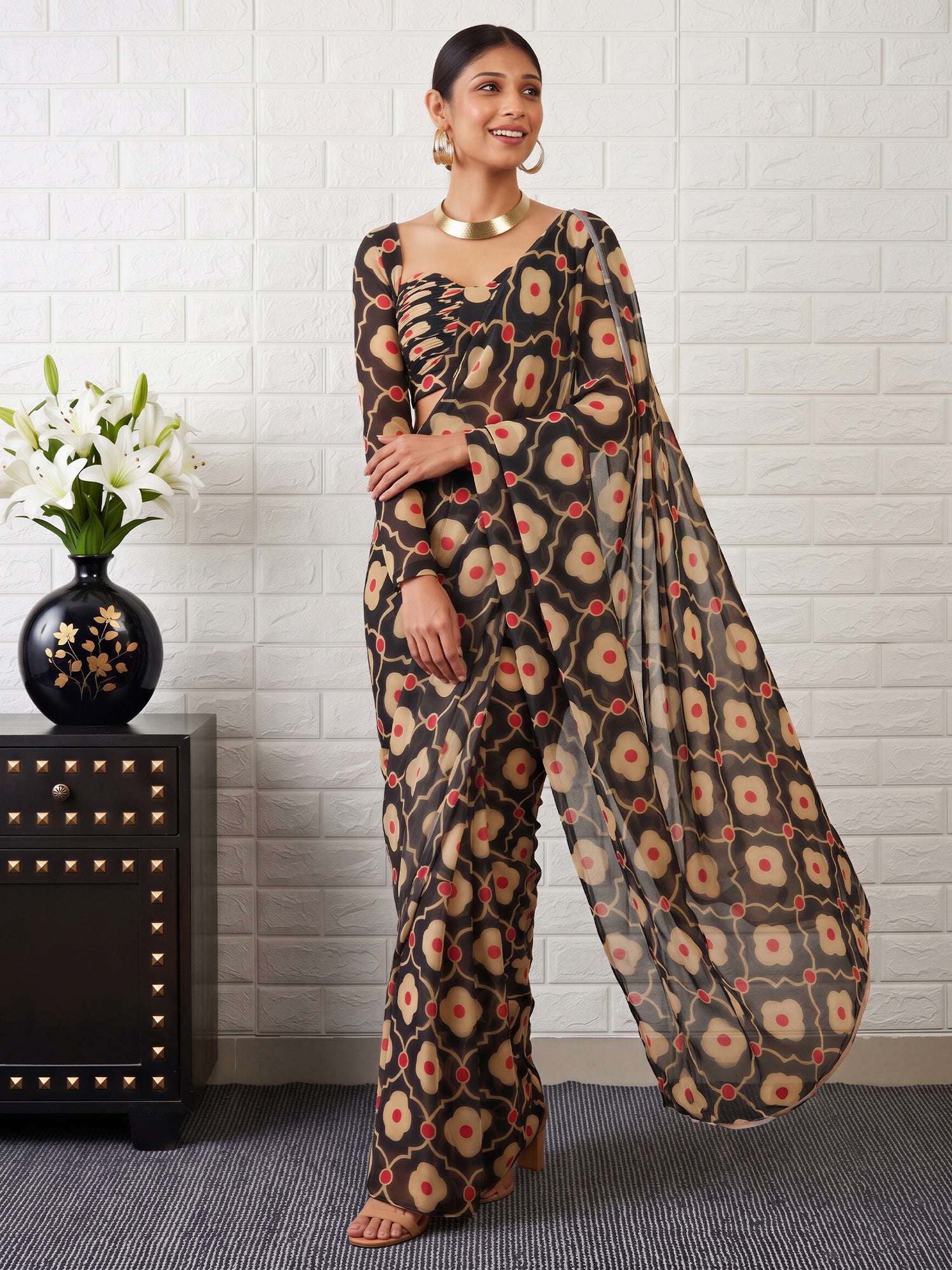 Black Satin saree – detail view 3