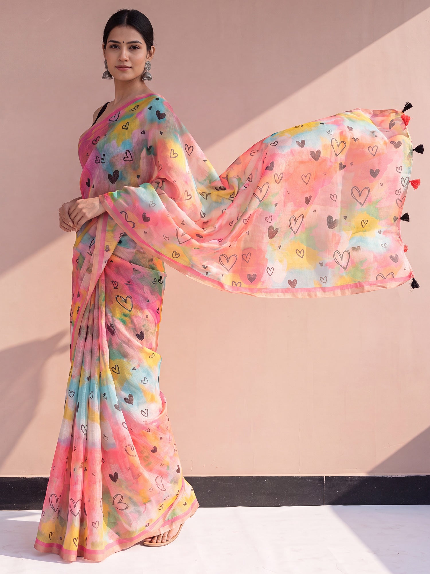 Multicolored Cotton Linen saree – detail view 3
