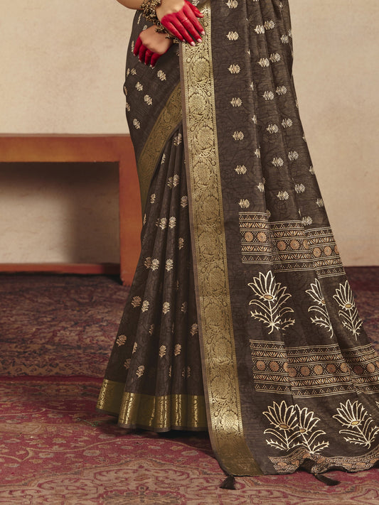 Brown Tussar Silk saree – detail view 1