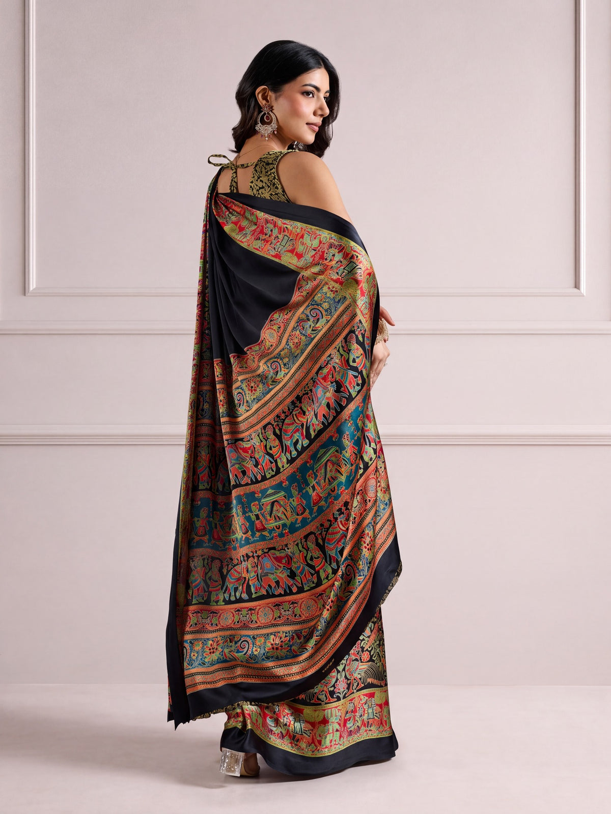Black Satin saree – detail view 4