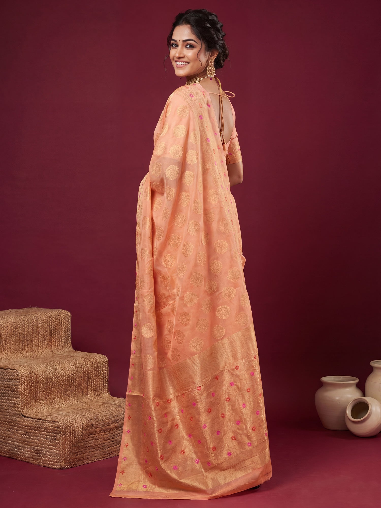 Orange Silk Blend saree – detail view 1