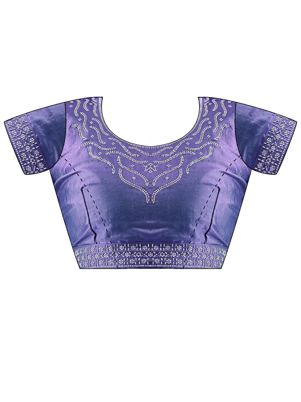 Unstitched blue satin silk blouse piece with embellished design