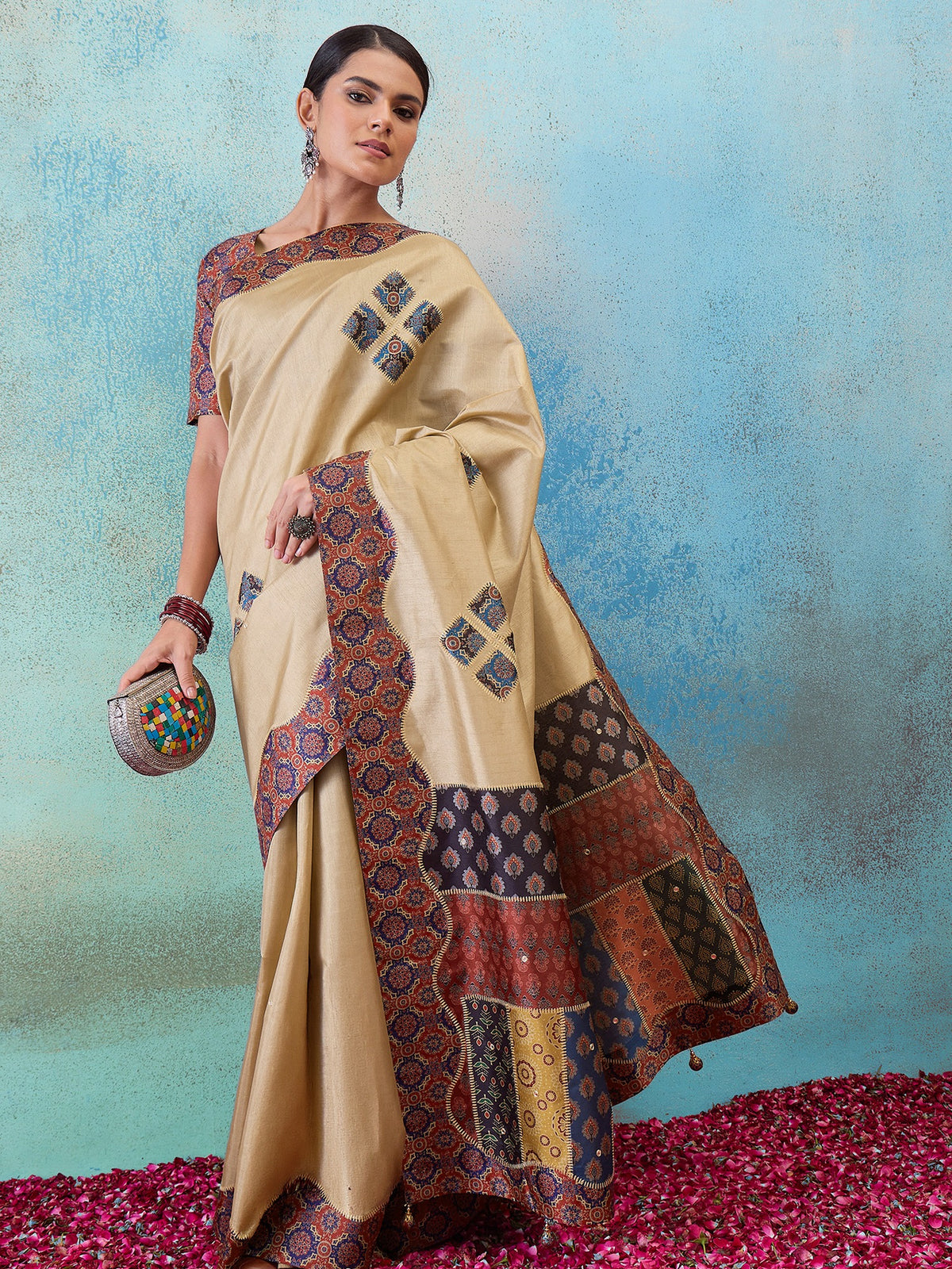Light Brown silk blend saree view 5