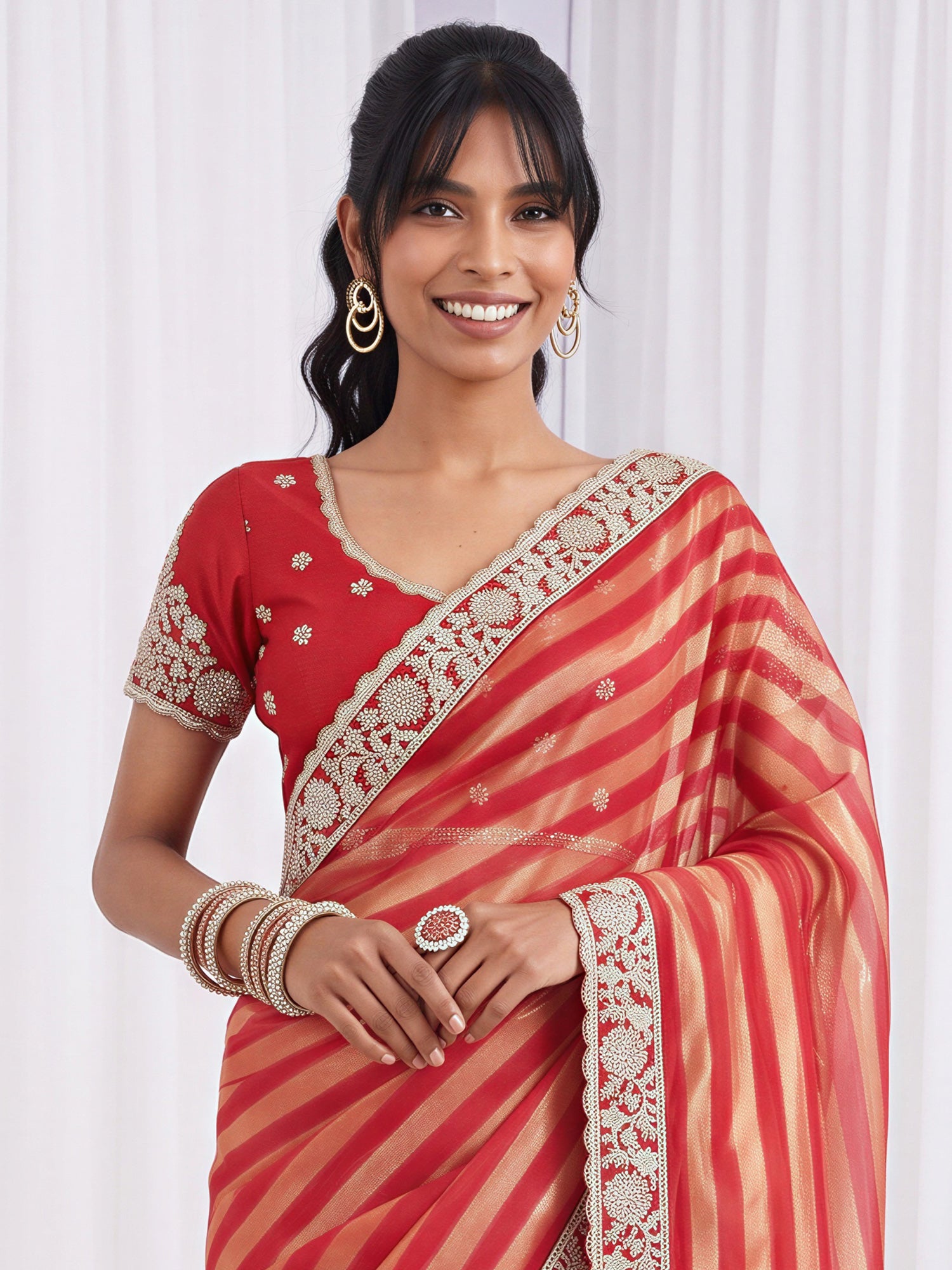 Maroon Net saree – detail view 4