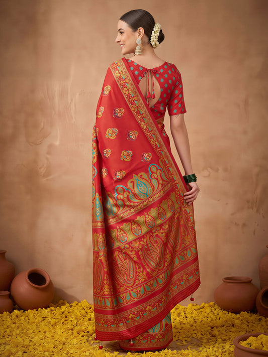 Red Silk Blend saree – detail view 1