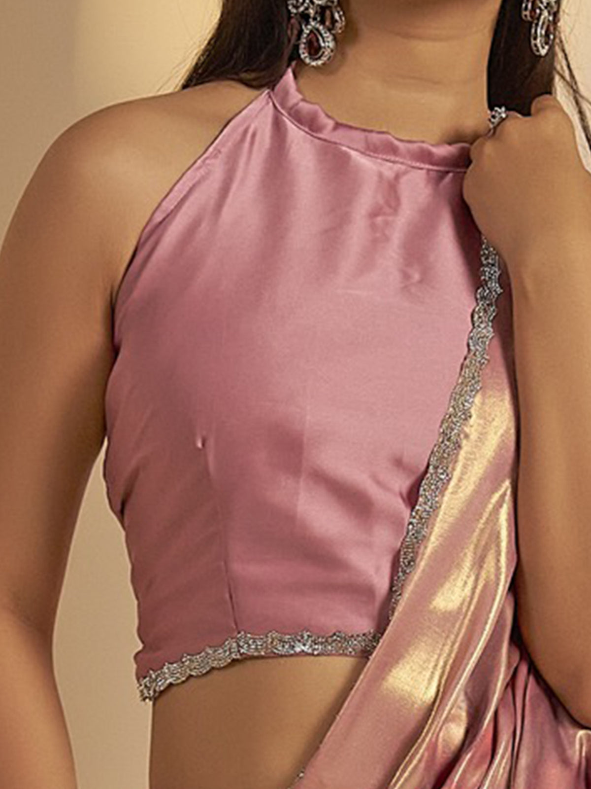 Unstitched lavender satin silk blouse piece with solid design