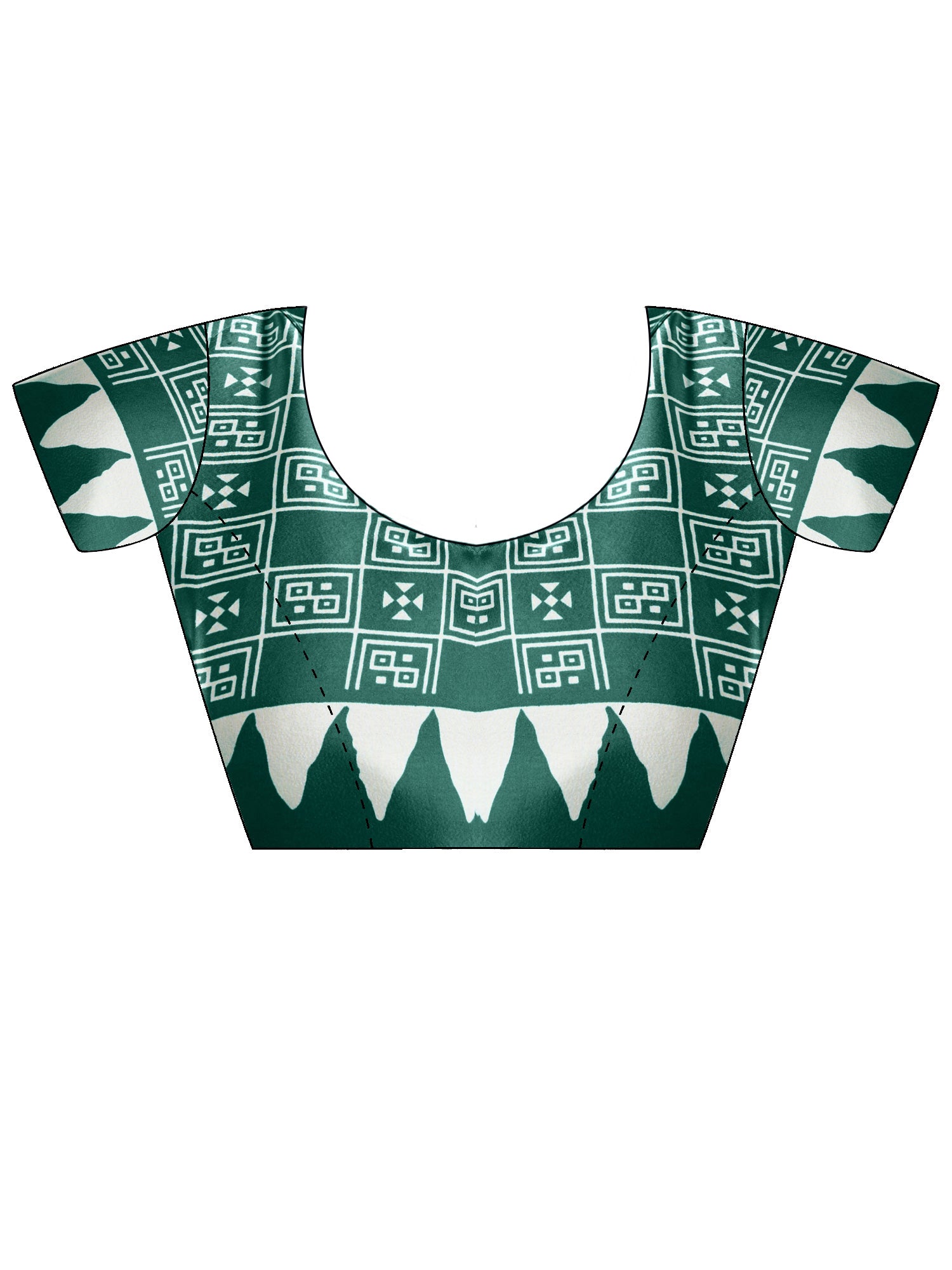 Unstitched green satin silk blouse piece with ethnic motif design