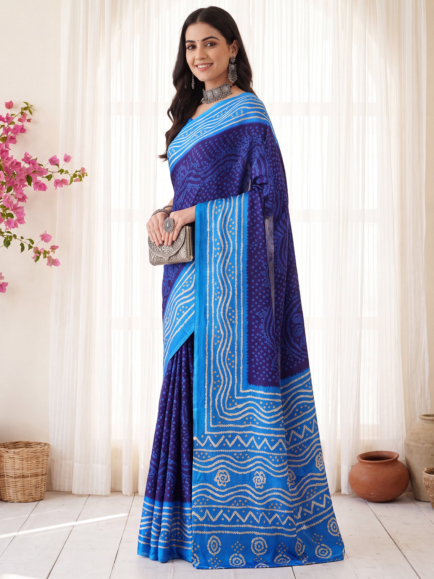 Navy Blue Satin Silk saree – detail view 2