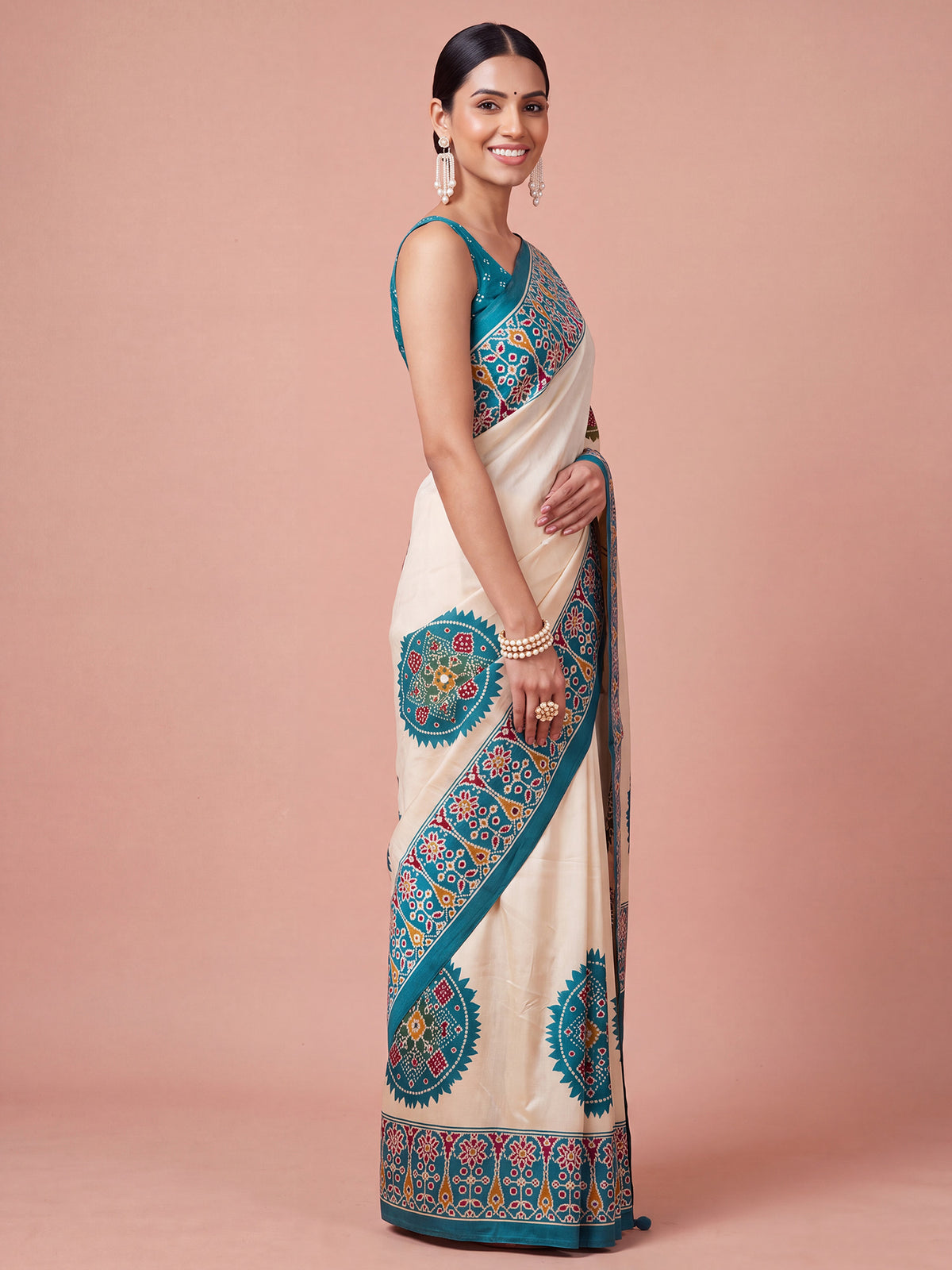 Light Blue satin saree view 2
