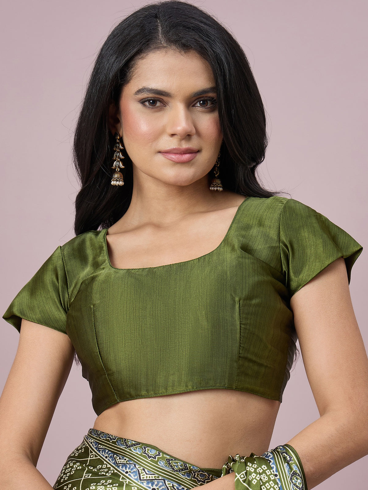 Light Green satin saree view 1