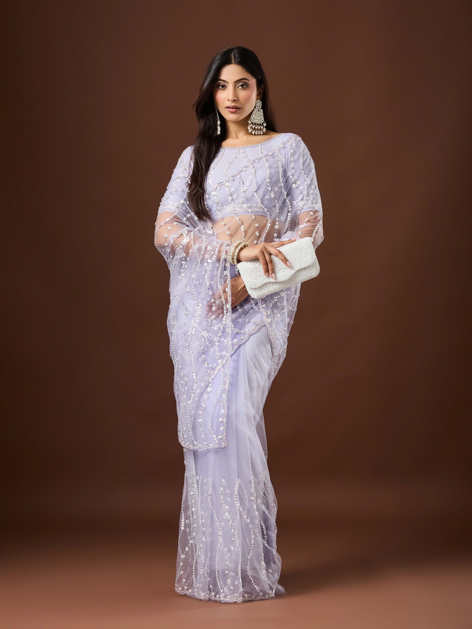 Lavender Net saree – detail view 2