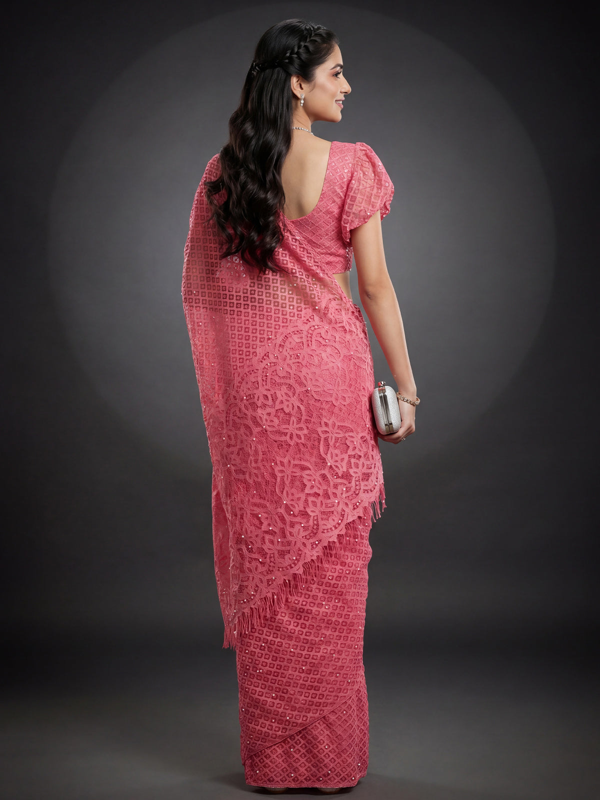 Pink Brasso saree – detail view 1