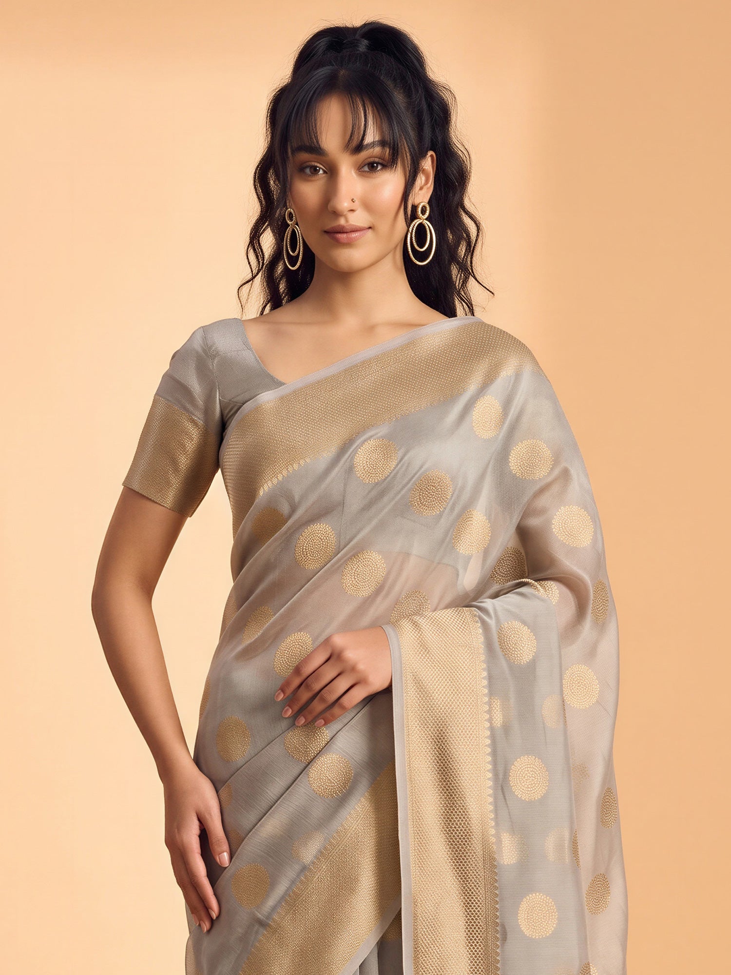 Grey Tissue saree – detail view 4