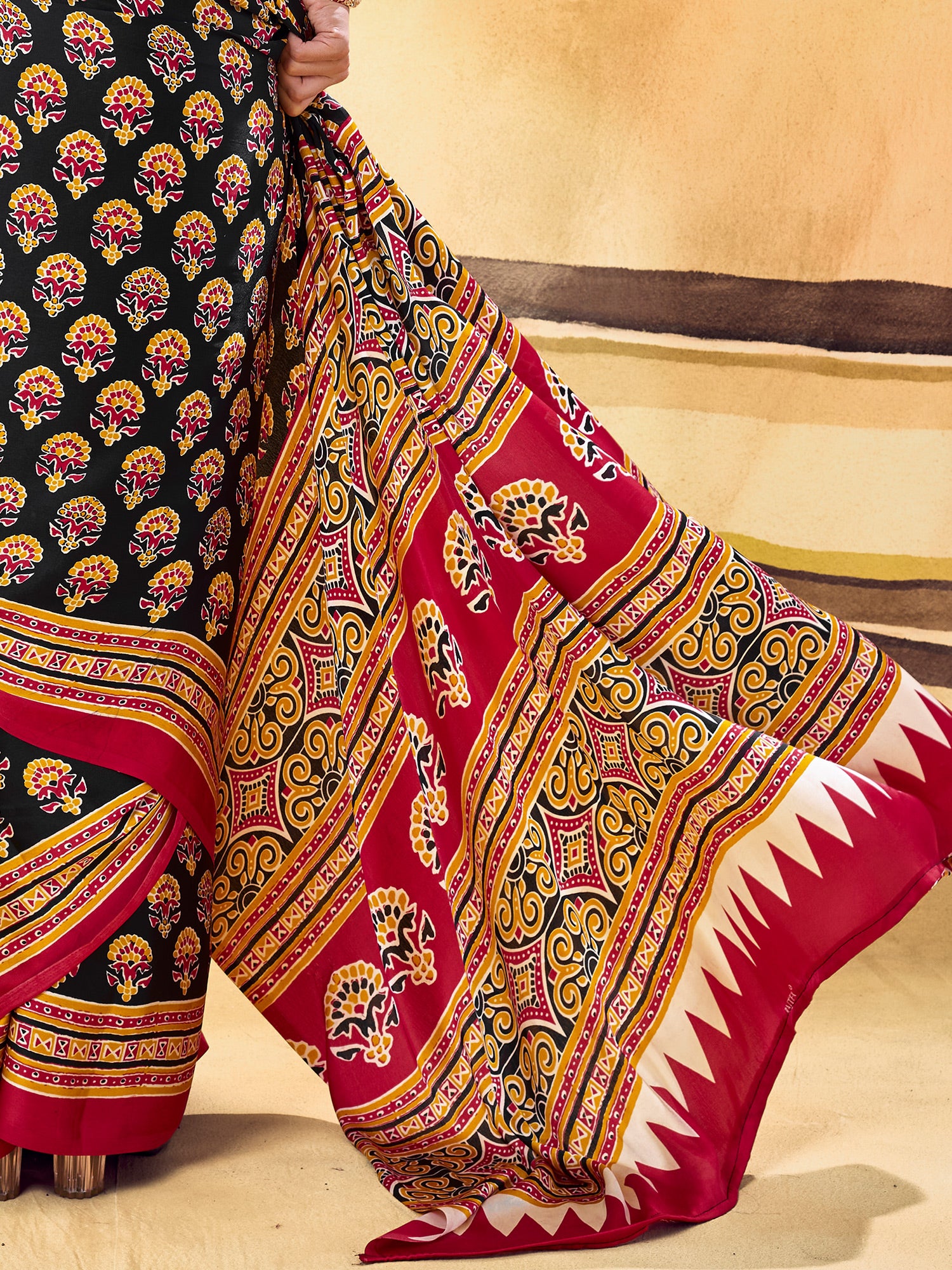 Black Satin saree – detail view 5