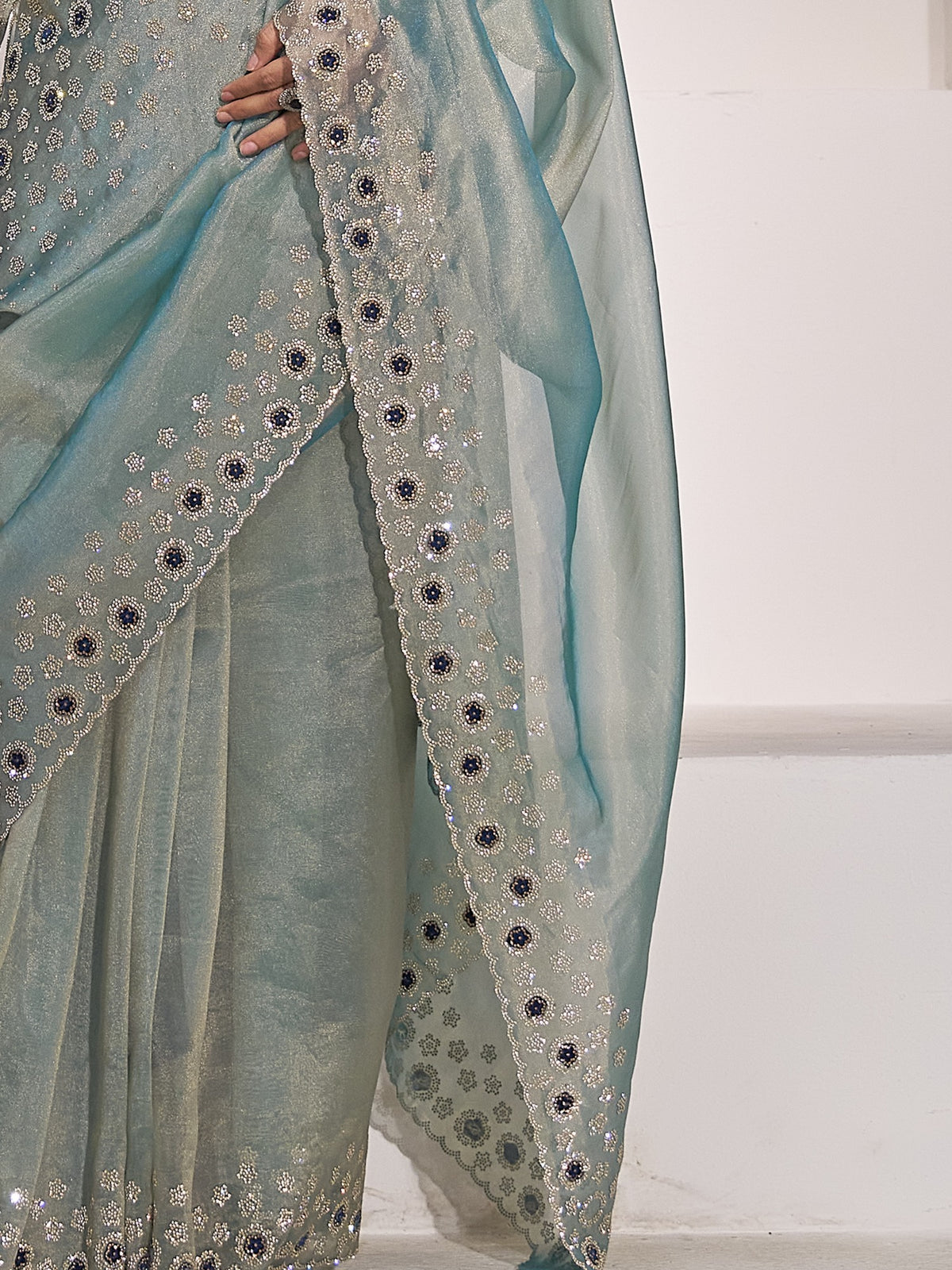 Light Blue organza saree view 6