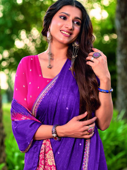 Purple chiffon saree view 1