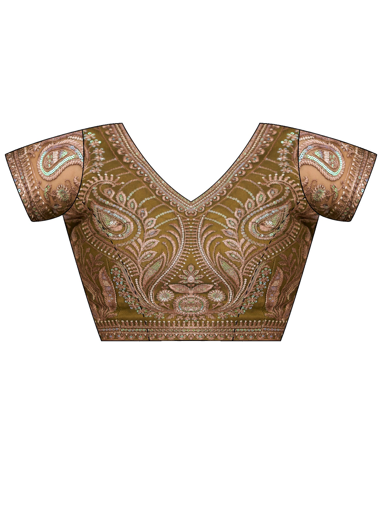 Unstitched green tussar silk blouse piece with embellished design