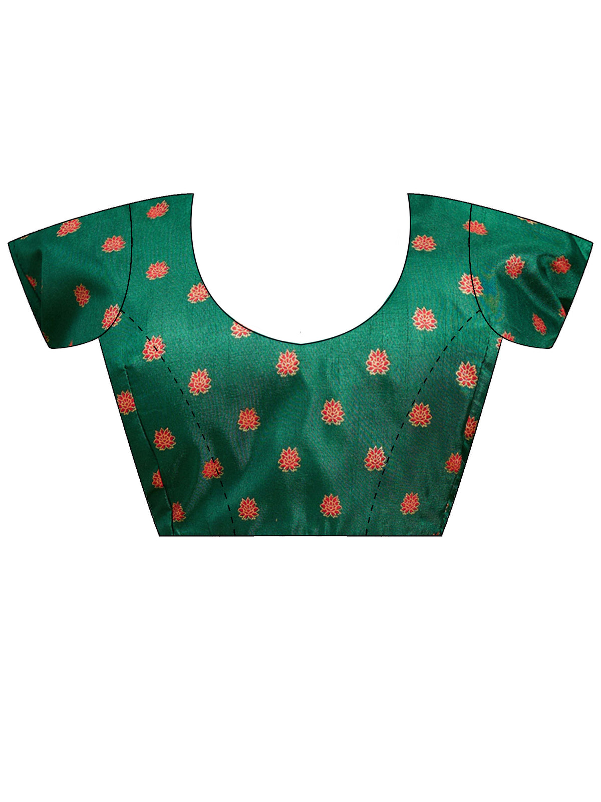 Unstitched green silk blend blouse piece with ethnic motif design