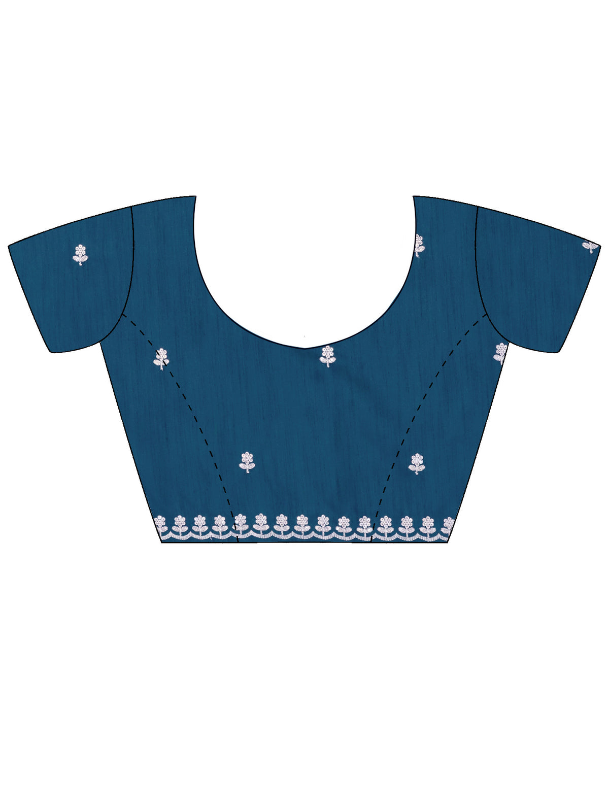Unstitched teal blue georgette blouse piece with embellished design