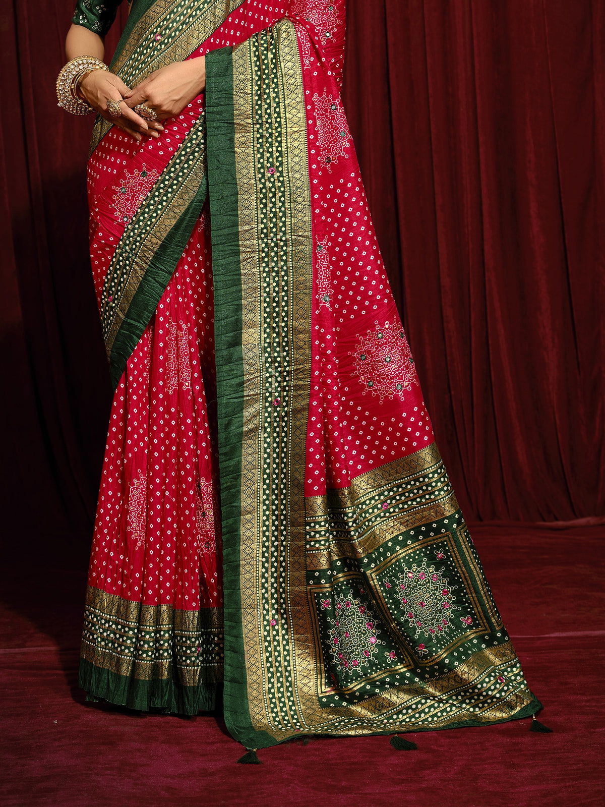 Red tussar silk saree view 2