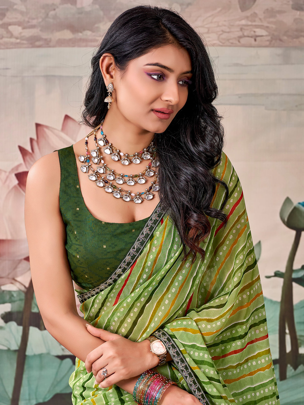 Light Green Georgette saree – detail view 3