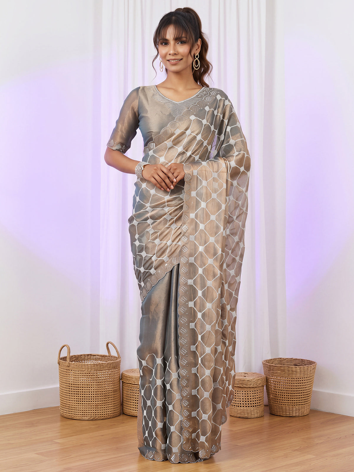 Metallic Chiffon saree – detail view 3