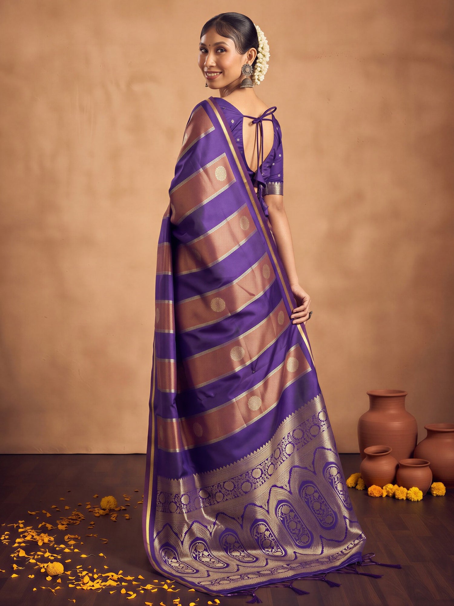 Purple Satin saree – detail view 1