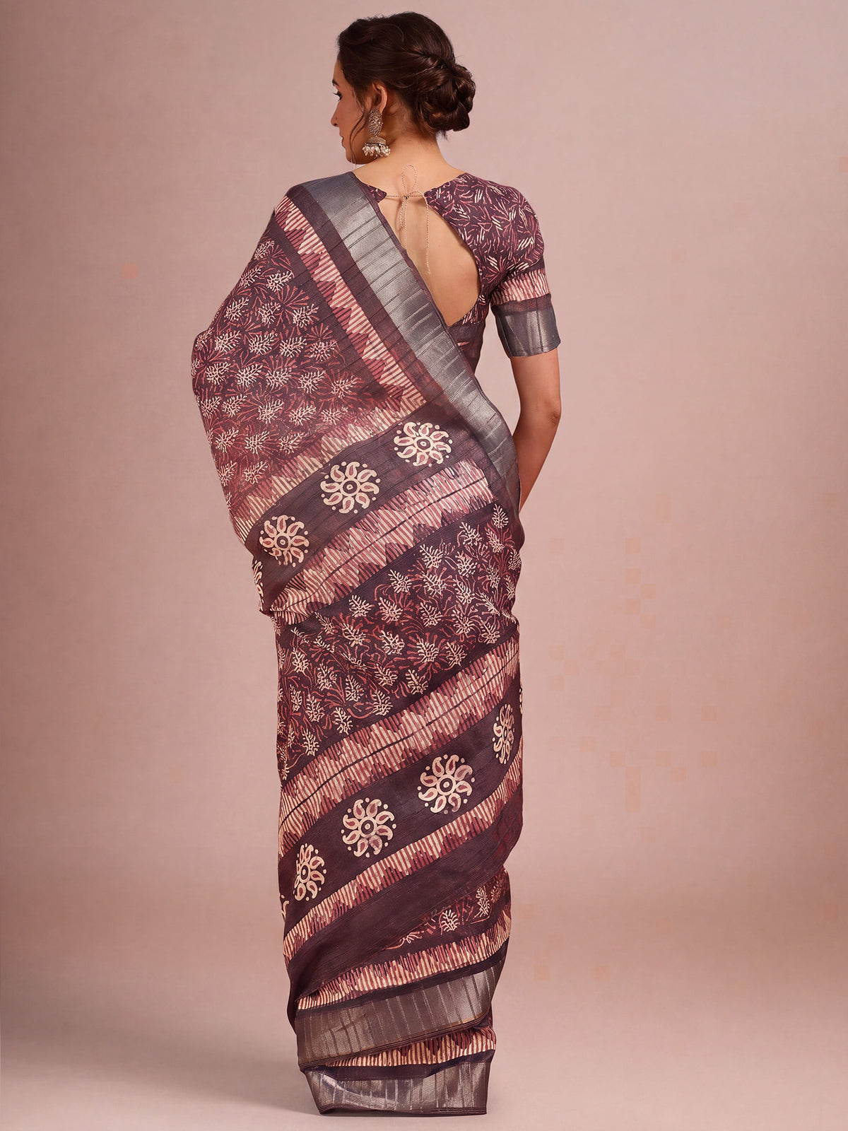 Burgundy Cotton Silk saree – detail view 1
