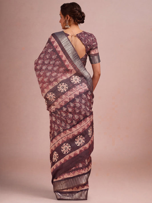 Burgundy Cotton Silk saree – detail view 1